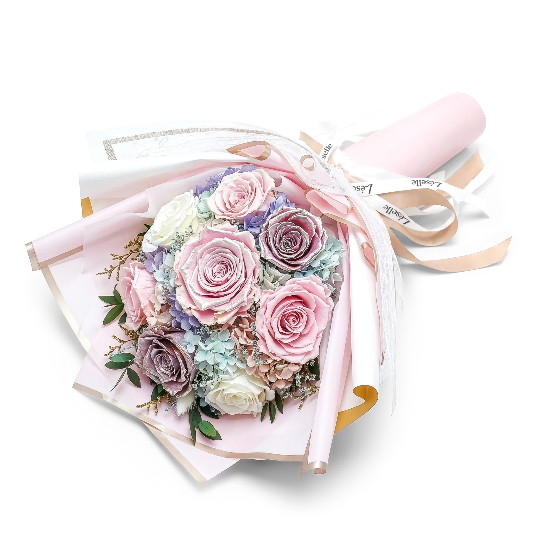 Ethereal Silver & Pink Preserved Rose Bouquet
