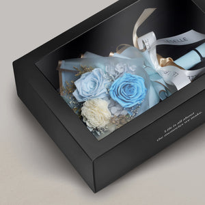 Mini Preserved Rose Bouquet - Baby Blue & White