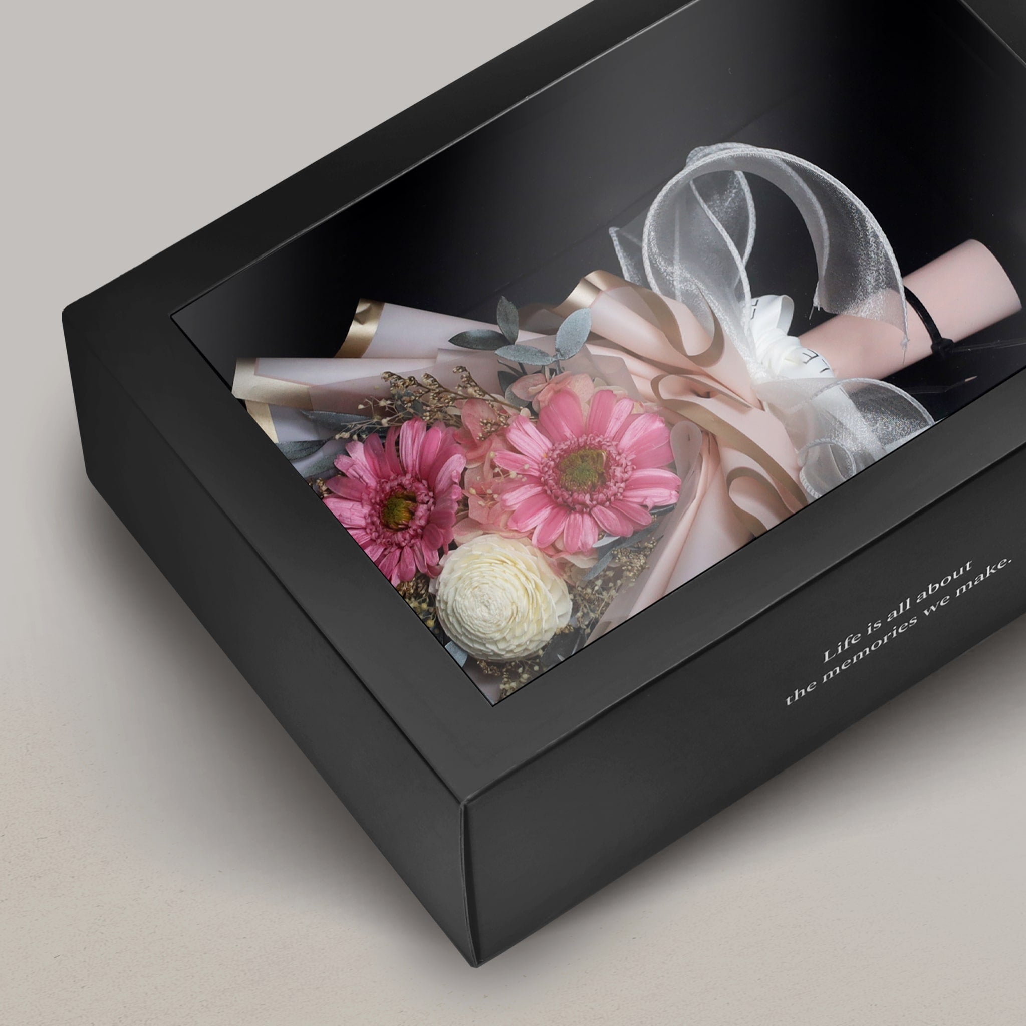 溫婉柔粉雙朵太陽花永生花束