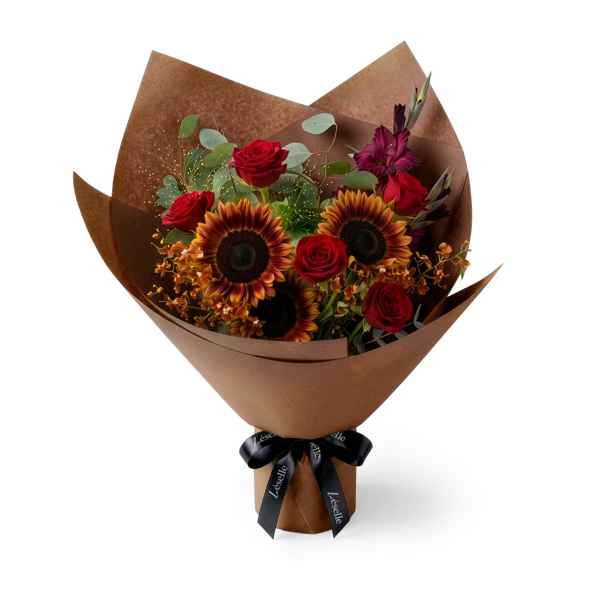 Amber Twilight Vintage Sunflower & Red Rose Bouquet