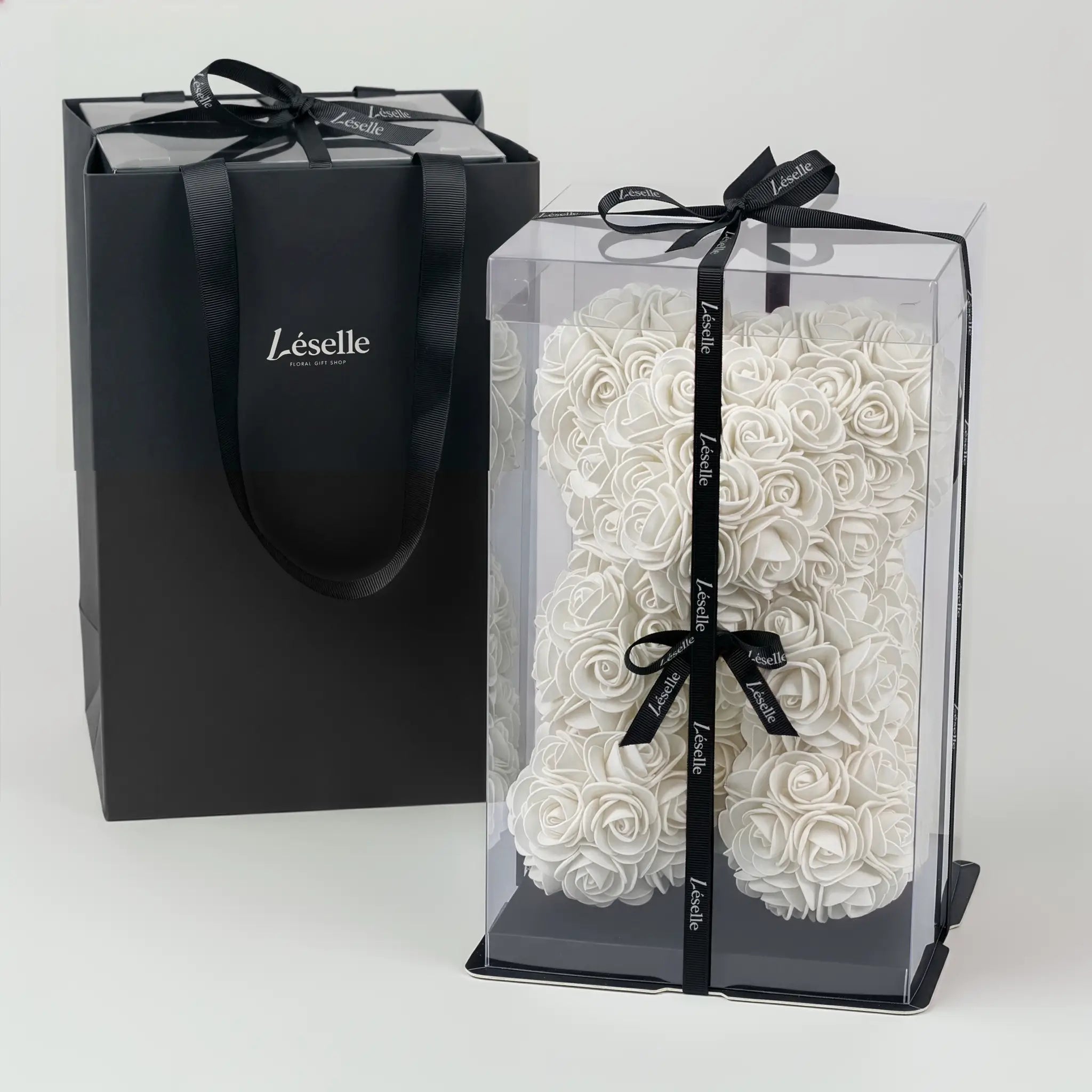 迷你玫瑰熊 - 珍珠白