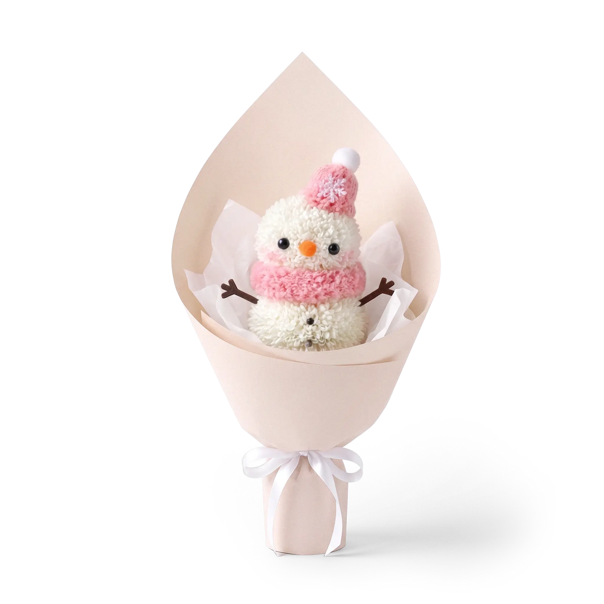 Blush Pink Winter Snowman Pompon Bouquet