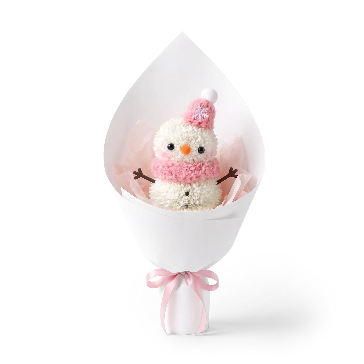 Blush Pink Winter Snowman Pompon Bouquet