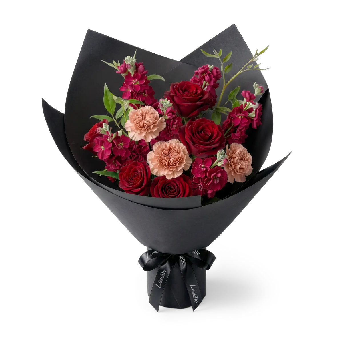 Crimson Rose & Soft Peach Carnation Bouquet