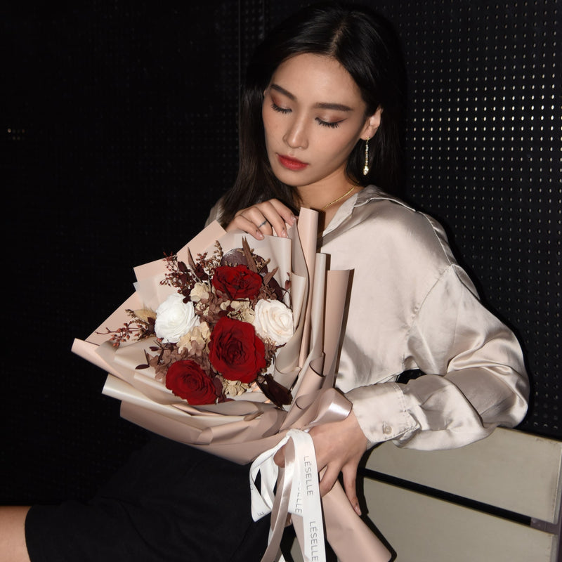 Preserved Flower Bouquet - Red & White Roses