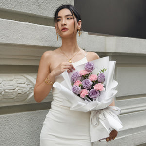 Fresh Flower Bouquet - Pale Pink Carnations and Lavender Roses