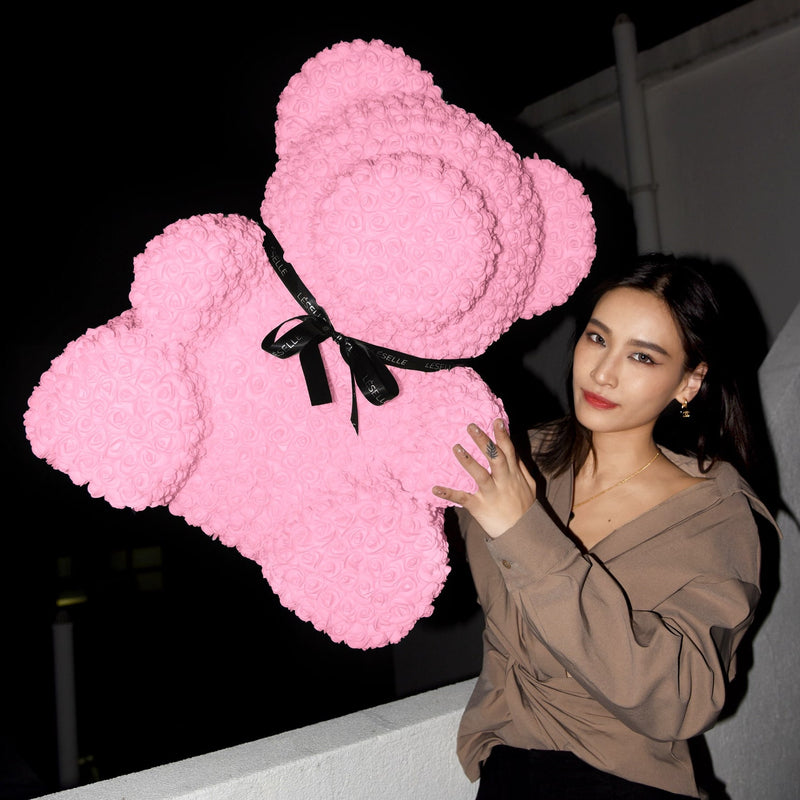 Giant Handmade Rose Bear - Pink