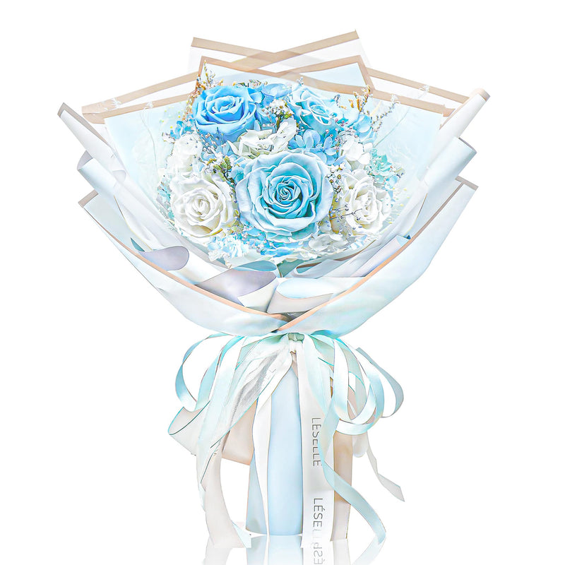 Preserved Flower Bouquet - Baby Blue & White Roses