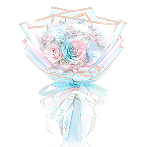 Preserved Flower Bouquet - Pale Pink & Baby Blue Roses